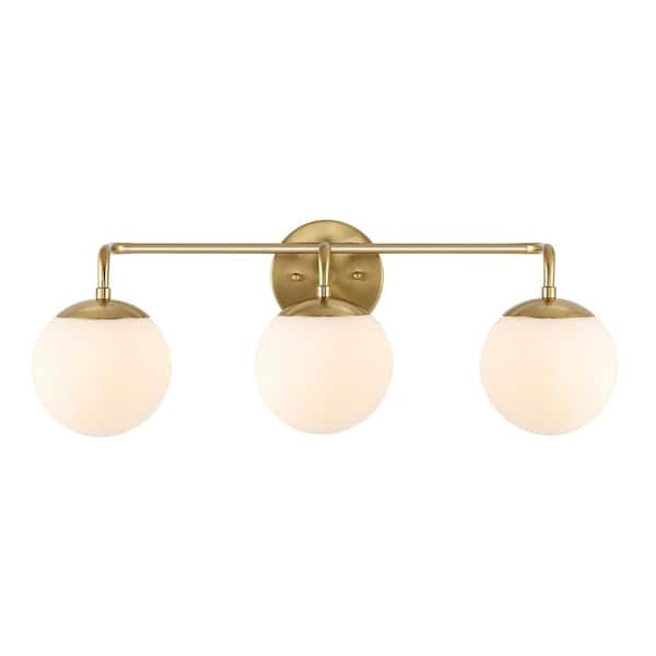 Louis Parisian Globe 25 in. 3-Light Brass Gold Metal Modern Contemporary LED Vanity Light with Frosted Glass