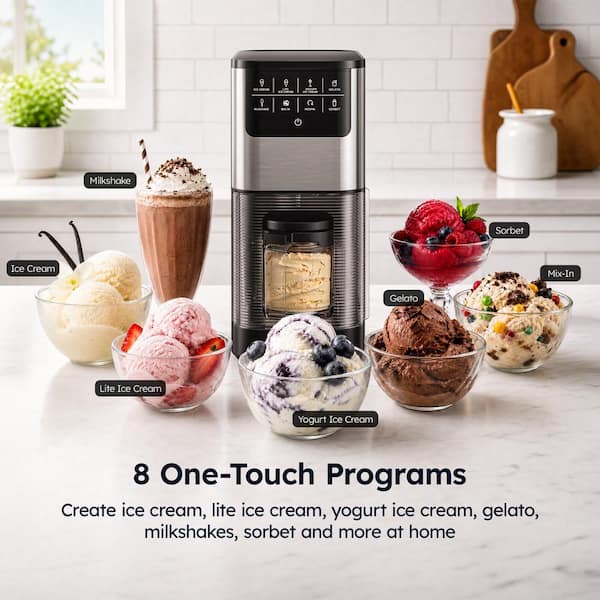 SIMZLIFE 1 Qt. Black 8-in-1 Ice Cream Maker with Gelato, Sorbet