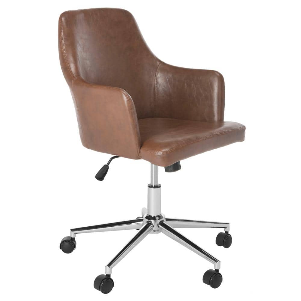 Cadence Brown Leather Swivel Office Chair with Chrome Base