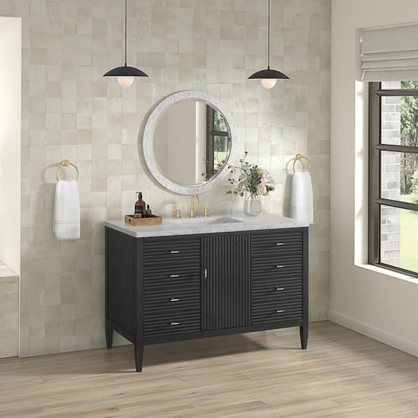 James Martin Vanities Myrrin 48.0 in. W x 23.5 in. D x 34.06 in. H Single Bathroom Vanity Carbon Oak and Eternal Jasmine Pearl Quartz Top