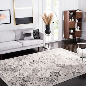 Madison Silver/Grey 10 ft. x 10 ft. Border Floral Medallion Geometric Square Area Rug