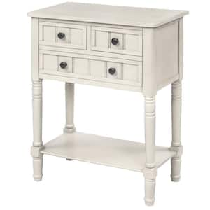 23.7 in. Ivory White Rectangle Wood Console Table with Three Storage Drawers and Bottom Shelf Ivory White