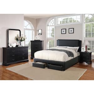 Louis 2-Drawer 24 in. H x 22 in. W x 15 in. D Black Wooden Nightstand
