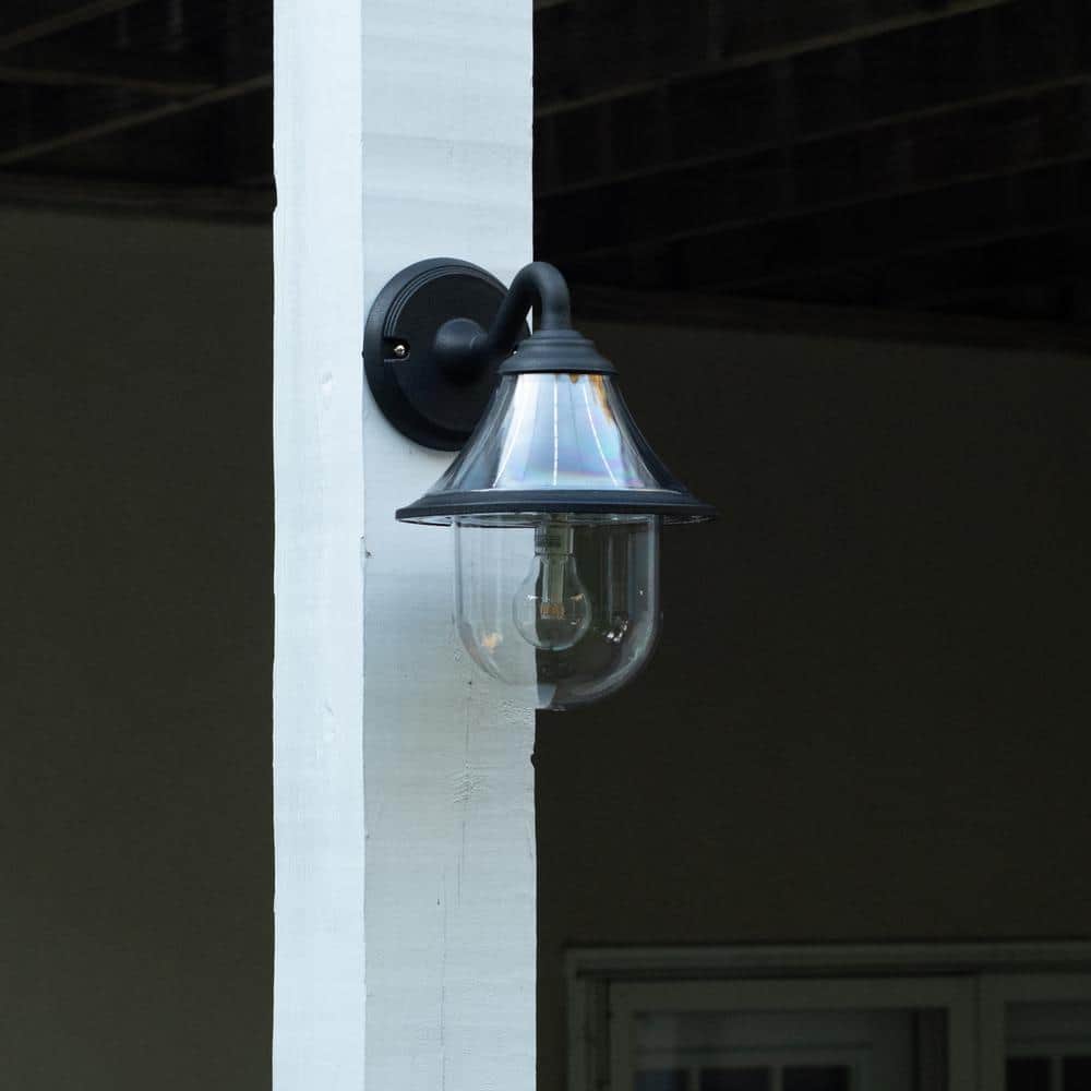 Black Solar Powered Industrial Lantern Wall Light