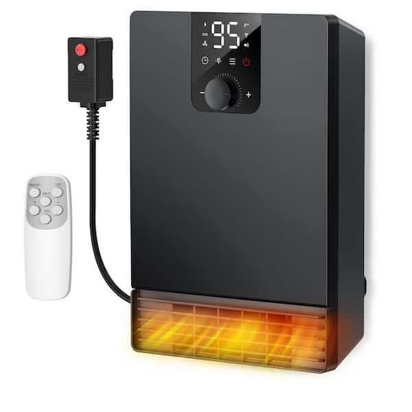 1-Piece Wall Heater for Bathroom, 1500-Watt Fast Heating Electric Space Heater with ALCI Plug, 3-Heating Modes, Black