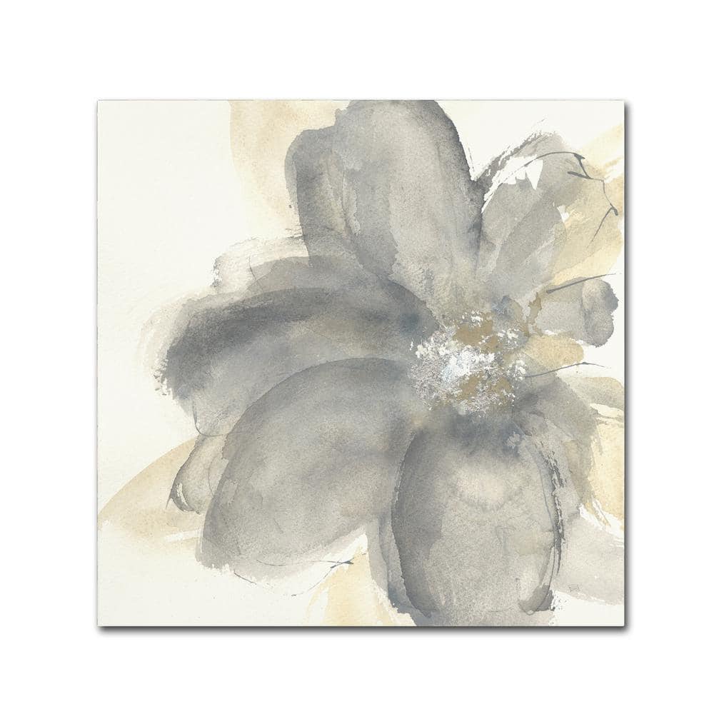 Floral Gray I Contemporary Canvas Art with Floater Frame, 14" x 14"