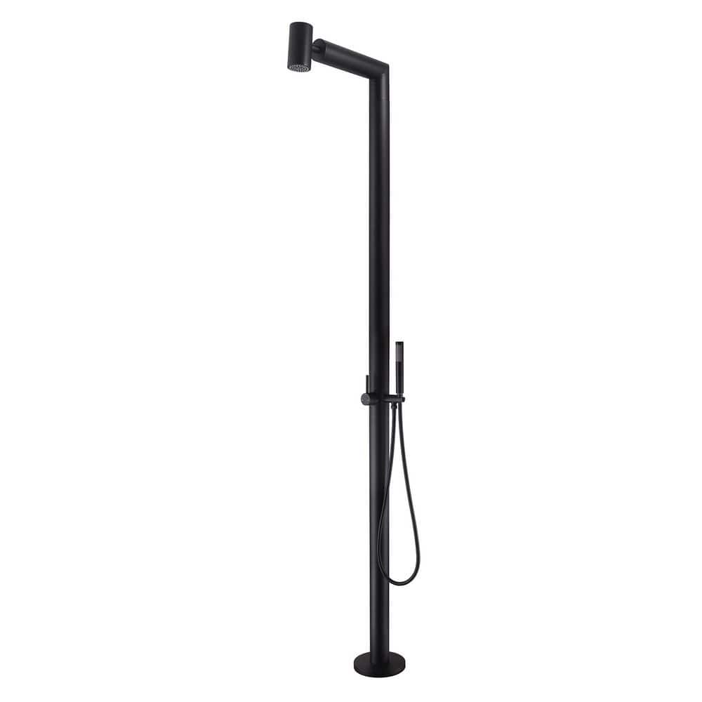 Dual-Function 2-Spray Freestanding Outdoor Shower Faucet 2.1 GPM Floor-Mount Shower Kit in Matte Black price history on PriceWatchPro