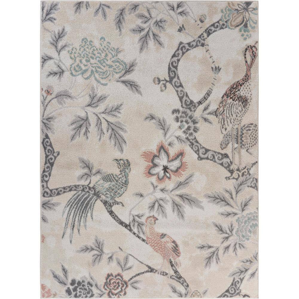 Zuri Cottage Ivory/Multi-color 7 ft. 9 in. x 9 ft. 5 in. Birds of Paradise 