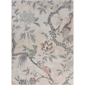 Zuri Cottage Ivory/Multi-color 7 ft. 9 in. x 9 ft. 5 in. Birds of Paradise Area Rug