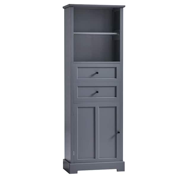 Unbranded 22.24 in. W x 11.81 in. D x 66.14 in. H Gray Linen Cabinet with 2-Drawers, Open Storage, Adjustable Shelf