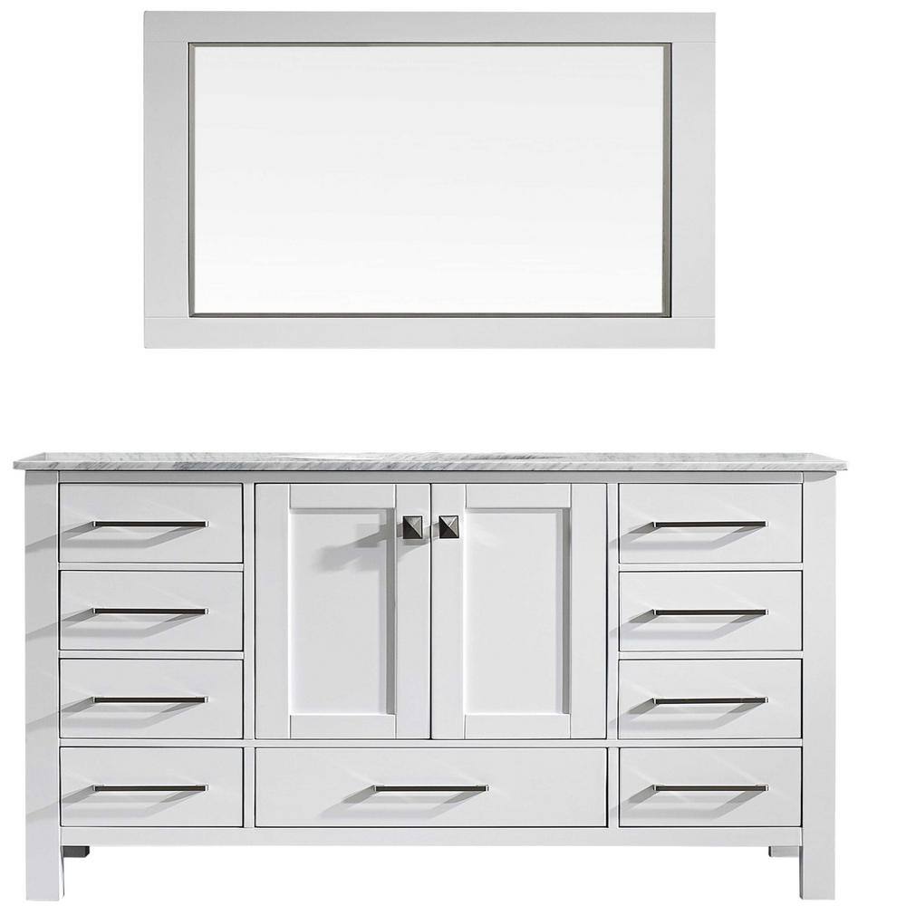 Aberdeen 60" White Birch Marble Single Sink Vanity with Porcelain Basin