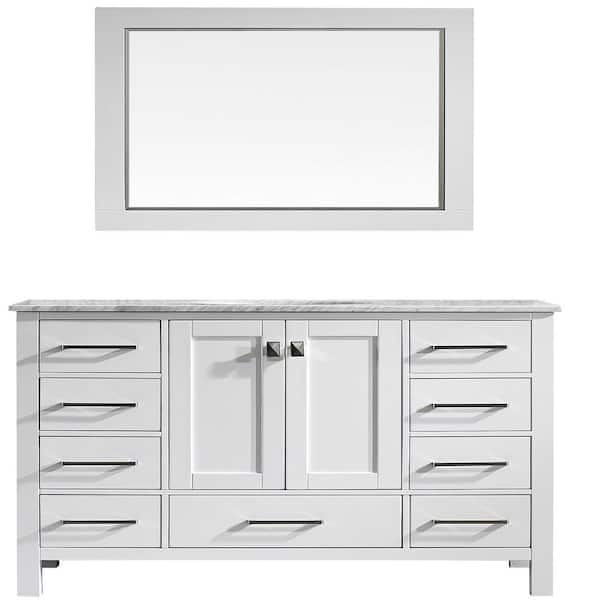 Aberdeen 60 in. Single Sink White Bath Vanity with White Carrara Quartz Top (Assembled)