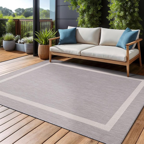 Beverly Rug 5 X 7 Gray White Waikiki Modern Bordered Indoor Outdoor Area Rug  HD-WKK20455-5X7 - The Home Depot