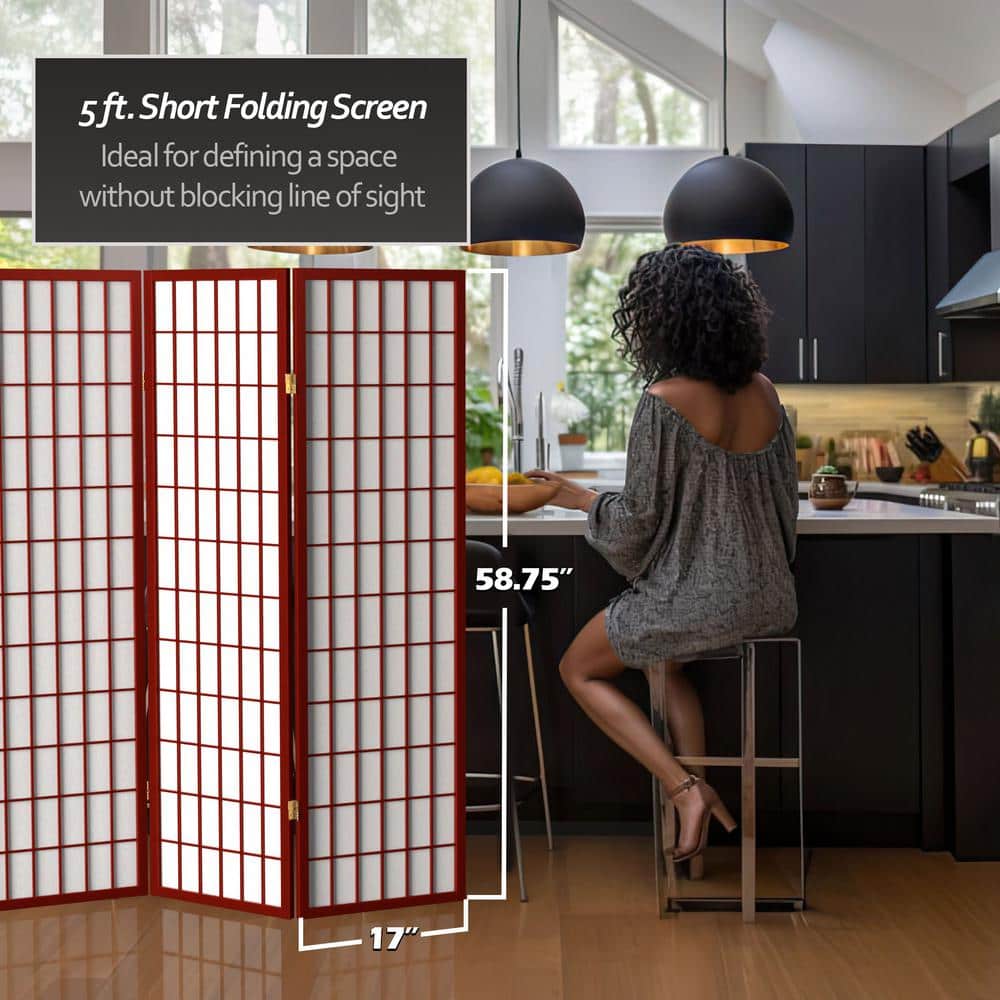 Rosewood 3-Panel Shoji Screen Room Divider