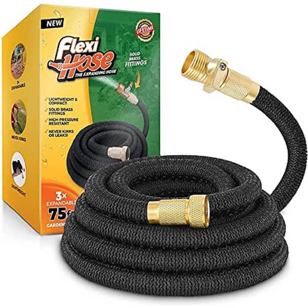 Unbranded Flexi Hose 3/4 in x 75 ft. Expandable Garden Hose, Lightweight and No-Kink Flexible, Black