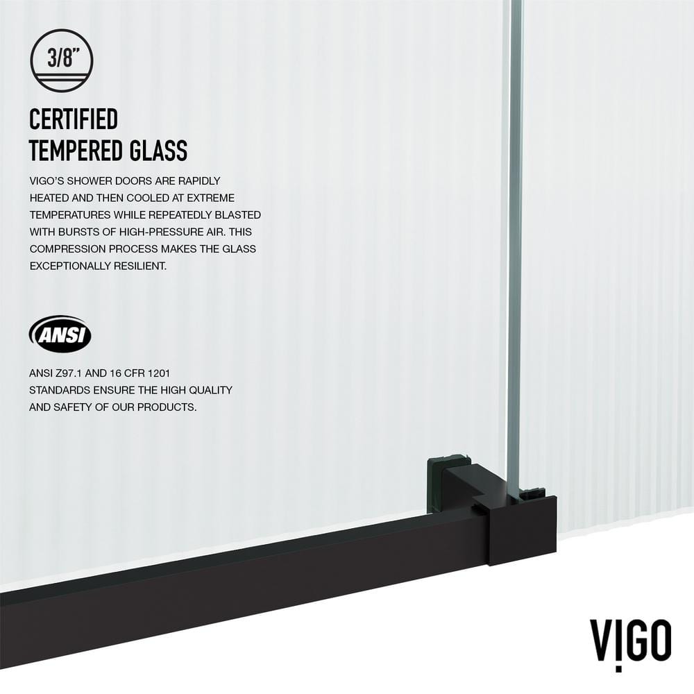 Elan E-Class 60" Matte Black Frameless Sliding Tub Door with Fluted Glass