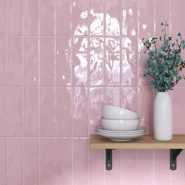 Borgo Subway Pink 2.6 in. X 7.9 in. Polished Porcelain Floor and Wall Tile (7.76 sq. ft. /Case)