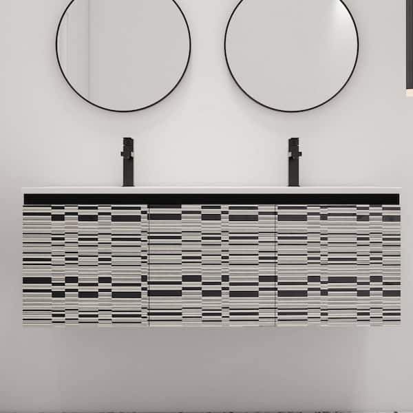 ARTCHIRLY 47.6 in. W x 18.3 in. D x 17.3 in. H Wall Mounted Bath Vanity in Piano with White Ceramic Vanity Top