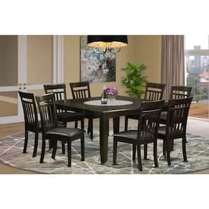 9-Piece Square Cappuccino Finish Solid Wood Top Dining Table with 8-Chairs with Lattice Back