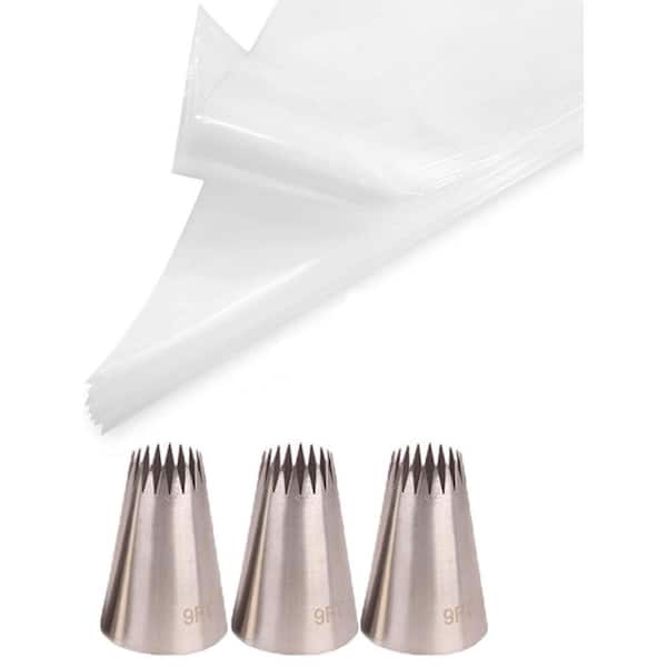 Extra Large Stainless Steel Pastry Tips with Disposable Frosting Bags Set for Churros and Eclairs, 23-Piece
