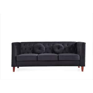 Sisilia 81.5 in. W Square Arm Velvet Mid-Century Modern Straight Sofa in Black