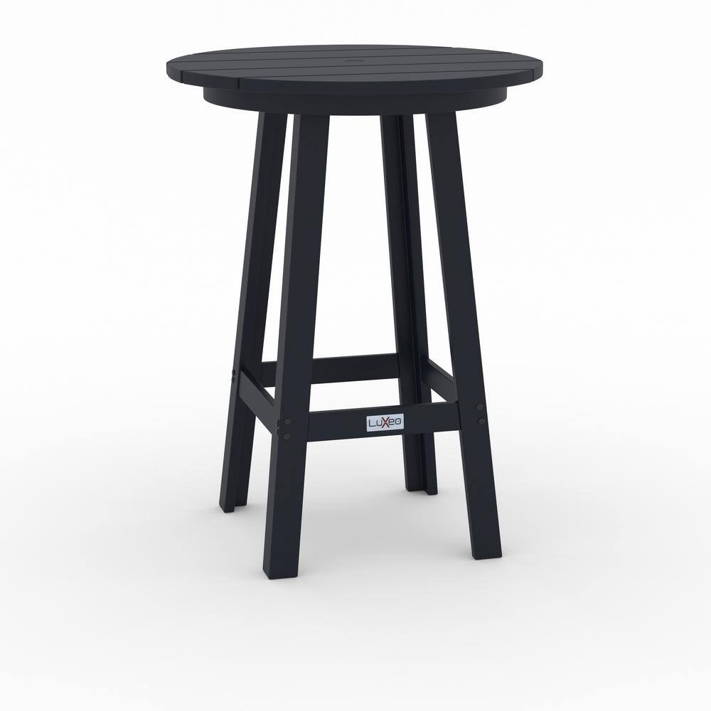 Mason-Cabo Black HDPE Round Outdoor Bar Table Set with Swivel Stools
