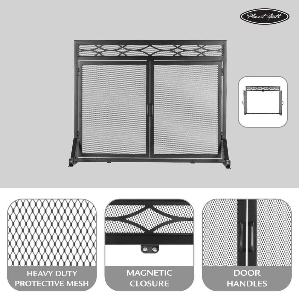 Debden Black Mesh Single Panel Fireplace Screen with Doors