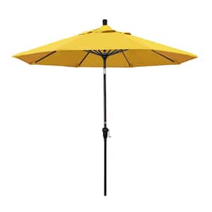 9 ft. Aluminum Market Auto Tilt Bronze Patio Umbrella in Lemon Olefin