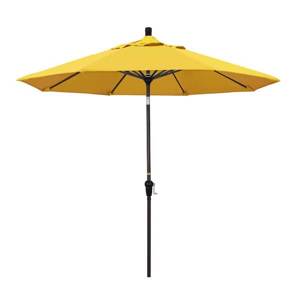 9 ft. Aluminum Market Auto Tilt Bronze Patio Umbrella in Lemon Olefin