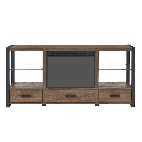 Tidoin 60 in. Freestanding Infrared Smart Electric Fireplace TV Stand in Reclaimed Barnwood with Remote Control