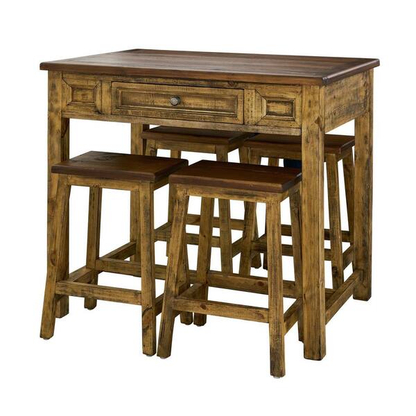 Picket House Furnishings Abilene Brown Kitchen Island and 4-Stools