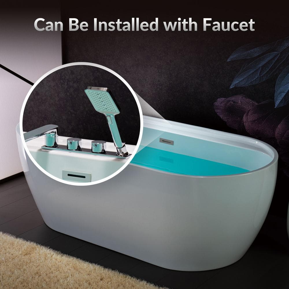 67'' White Acrylic Freestanding Soaking Bathtub with Chrome Drain
