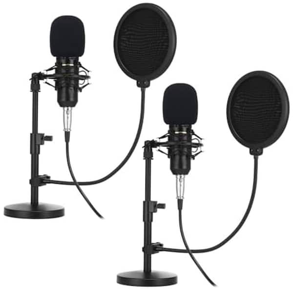 Condenser Microphone Kit Studio Cardioid Podcasting Equipment with Shock Stand Cables in Black 2-Pack