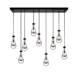 9-Lights Black Raindrop Chandelier, Modern Glass Pendant Light for Living Room, Kitchen Island, Bulb Included
