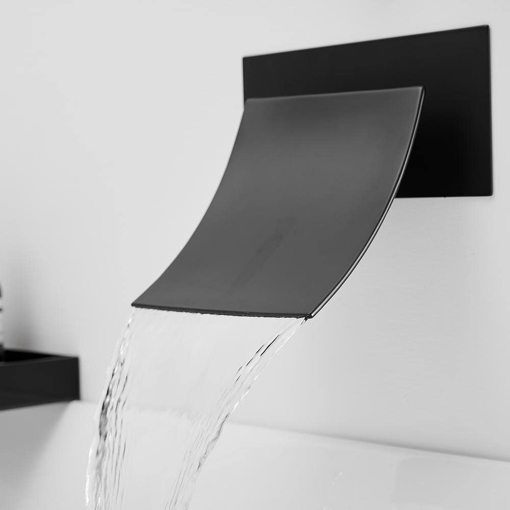 Matte Black Wall-Mount Waterfall Bathtub Faucet with Lever Handle