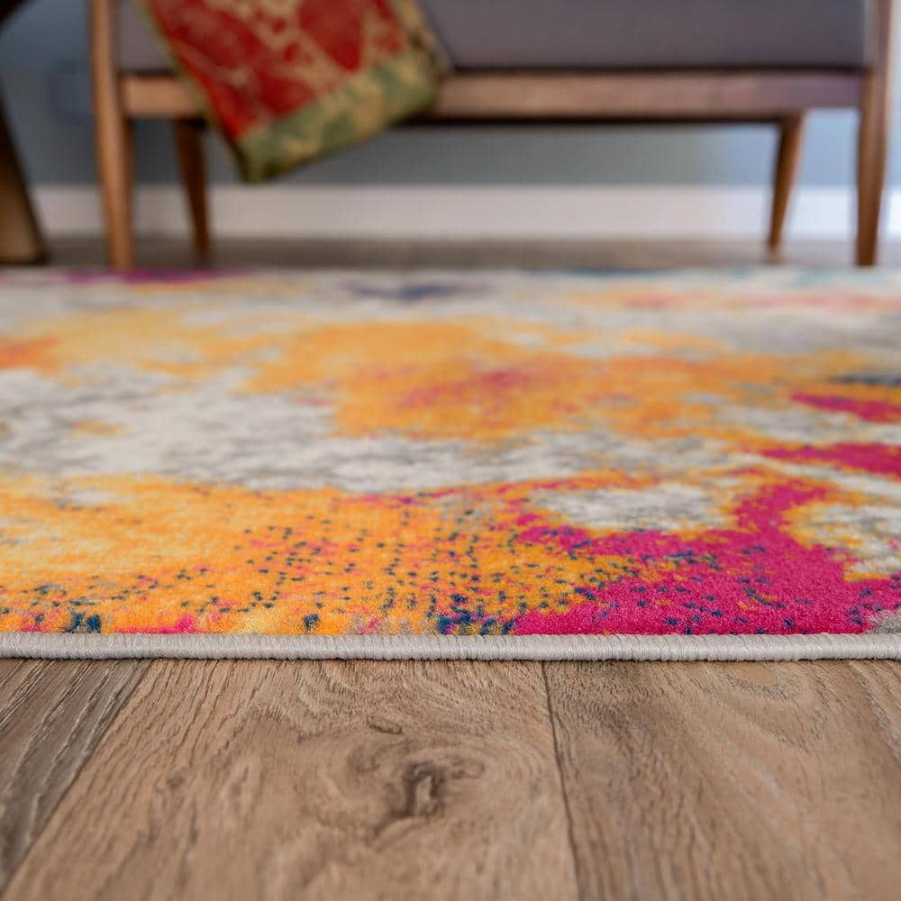 Multi-Color Abstract Synthetic Runner Rug, 2' x 7'