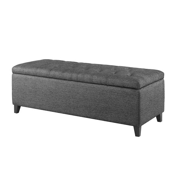 Sasha Charcoal Bedroom Bench with Tufted Top Upholstered Storage 49 in. W