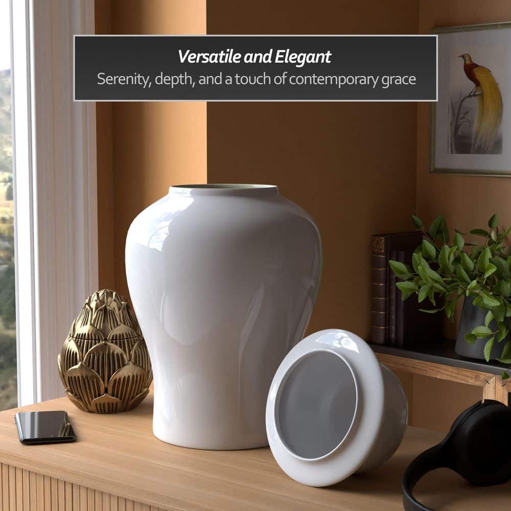 18" Glossy White Porcelain Temple Jar