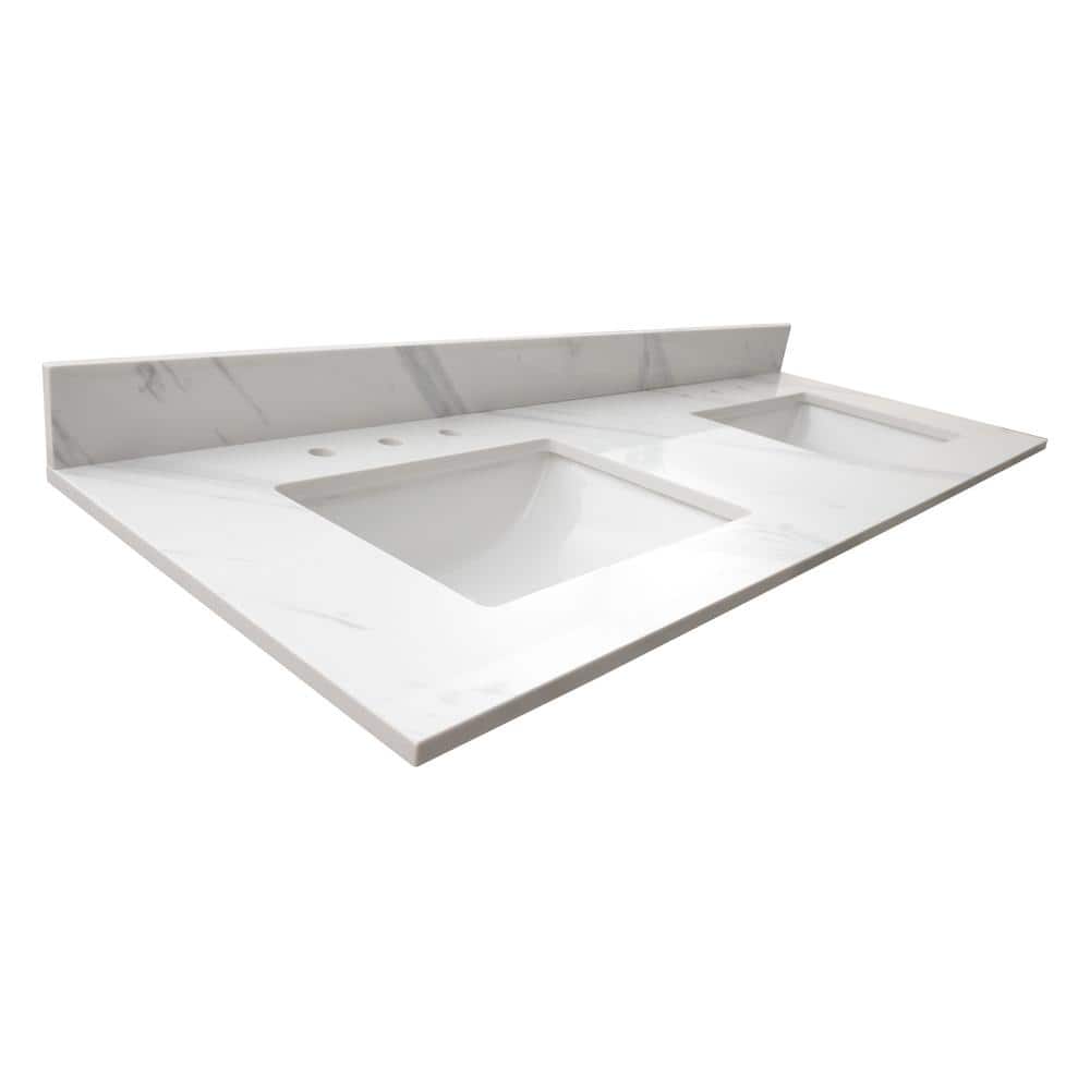 Calacatta White Marble Double Sink Vanity Top with Backsplash