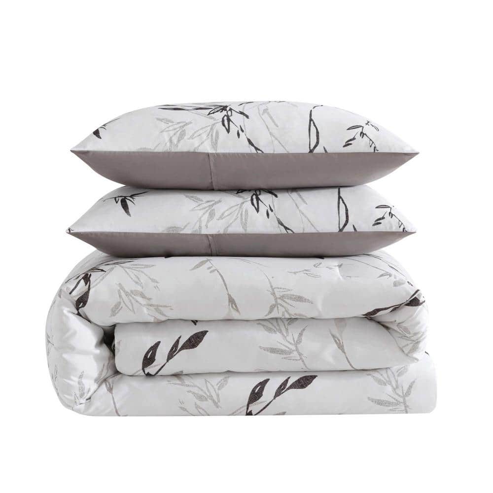 Twin Gray and White Microfiber Reversible Bedspread Set