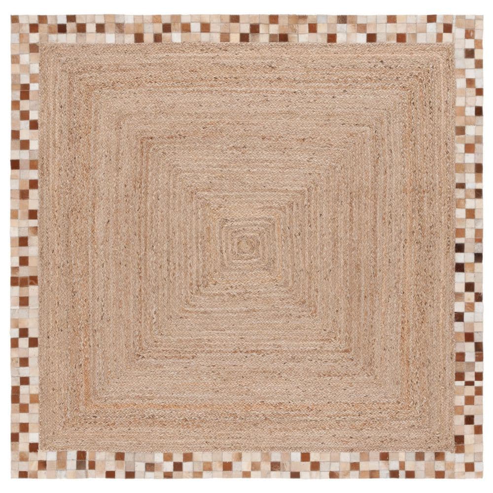 SAFAVIEH Natural Fiber 6 ft. x 6 ft. Natural/Brown Woven Border Square ...