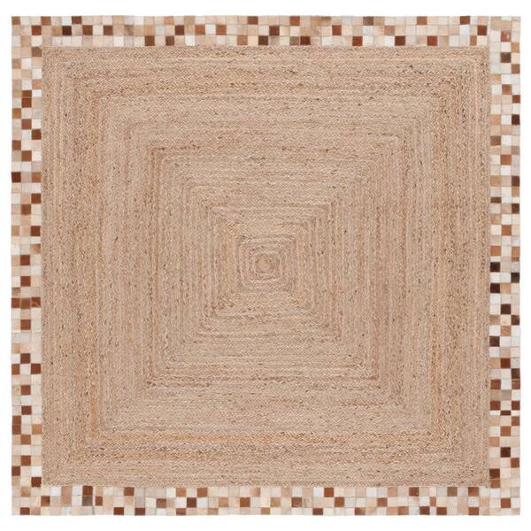 Natural Fiber 6 ft. x 6 ft. Natural/Brown Woven Border Square Area Rug