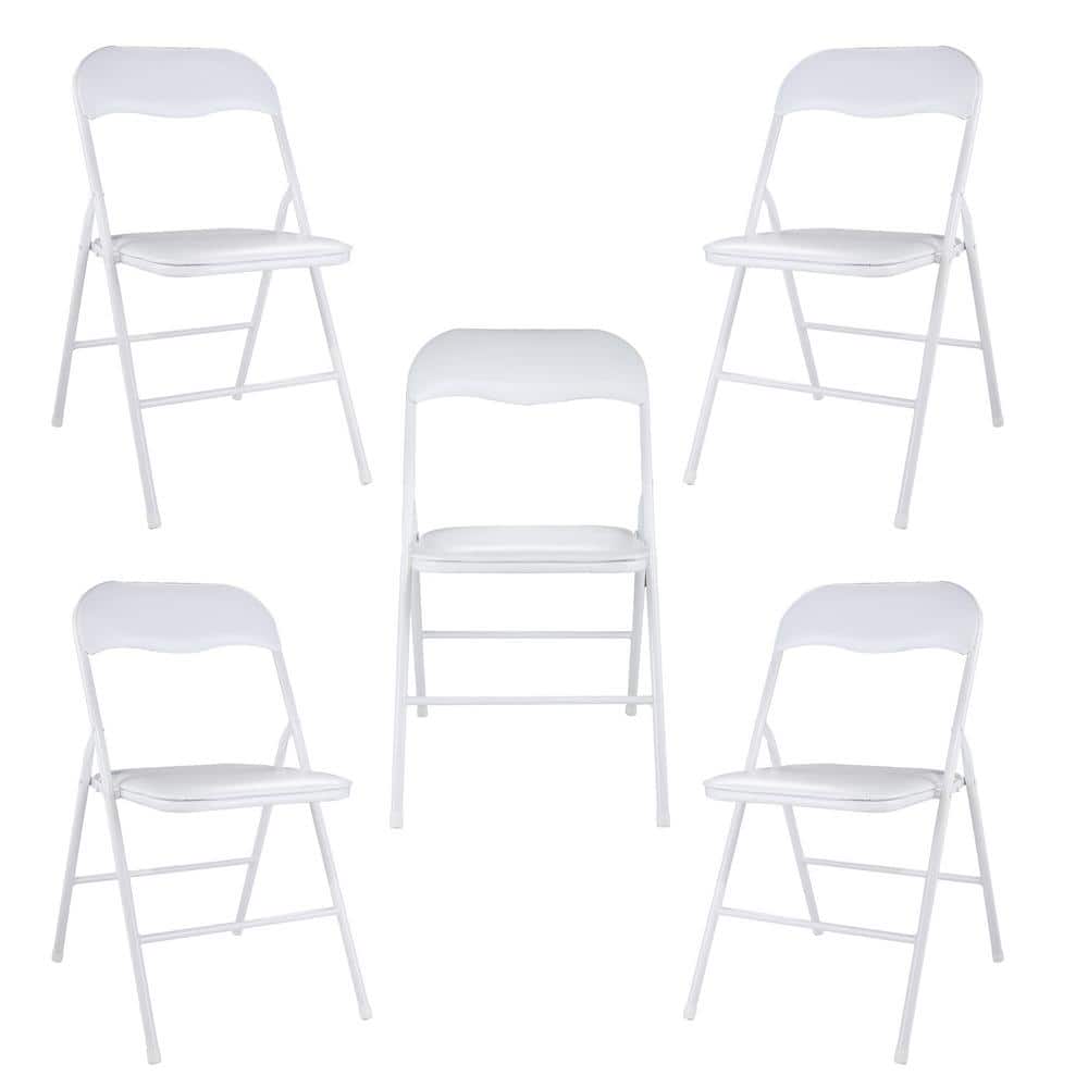 JAXPETY Outdoor Plastic Seat Folding Chairs with Metal Frame, White(Set