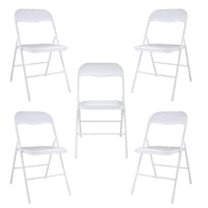 Outdoor Plastic Seat Folding Chairs with Metal Frame, White(Set of 5)