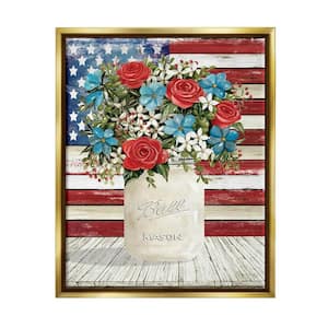 Americana Flag Festive Bouquet Design by Cindy Jacobs Floater Framed Nature Art Print 31 in. x 25 in.
