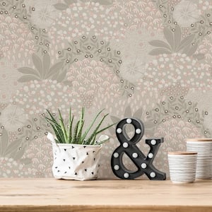 Fusion Collection Forest Bloom Motif Taupe/Pink Matte Finish Non-Pasted Vinyl on Non-Woven Wallpaper Sample