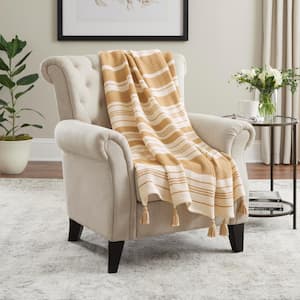 Light Brown Stripe Turkish Cotton Textured Throw Blanket with Tassels