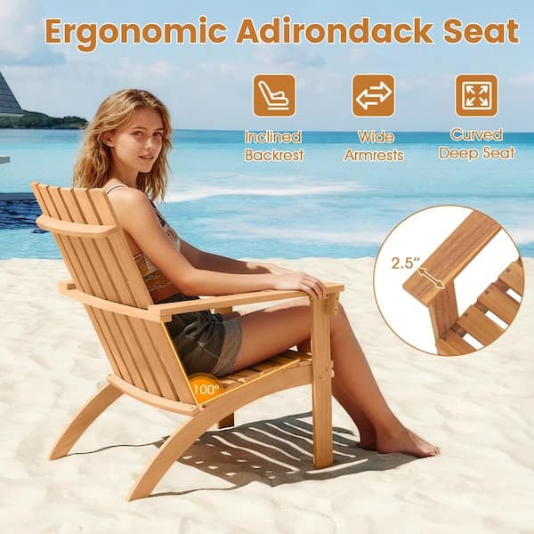 SKONYON Acacia Wood Patio Adirondack Chair with 100-Degree