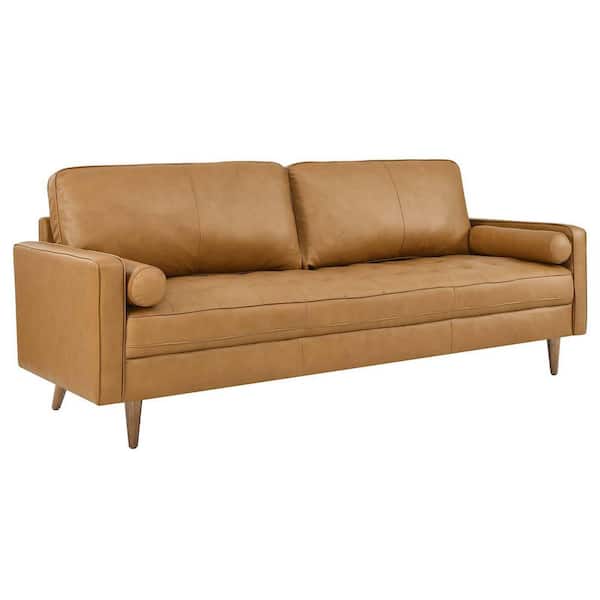 MODWAY Valour 88 in. Square Arm Leather Sofa in Tan
