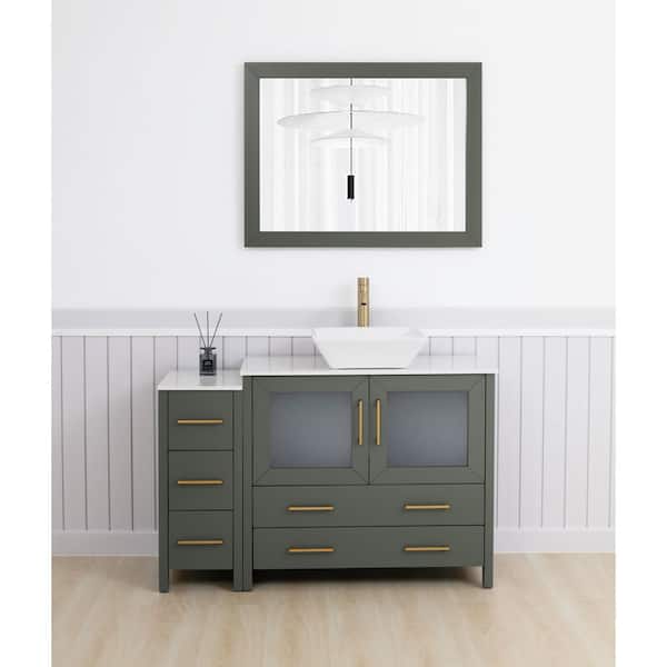 48 in. W Single Basin Vintage Green Bath Vanity with White Engineered Marble Top and Mirror